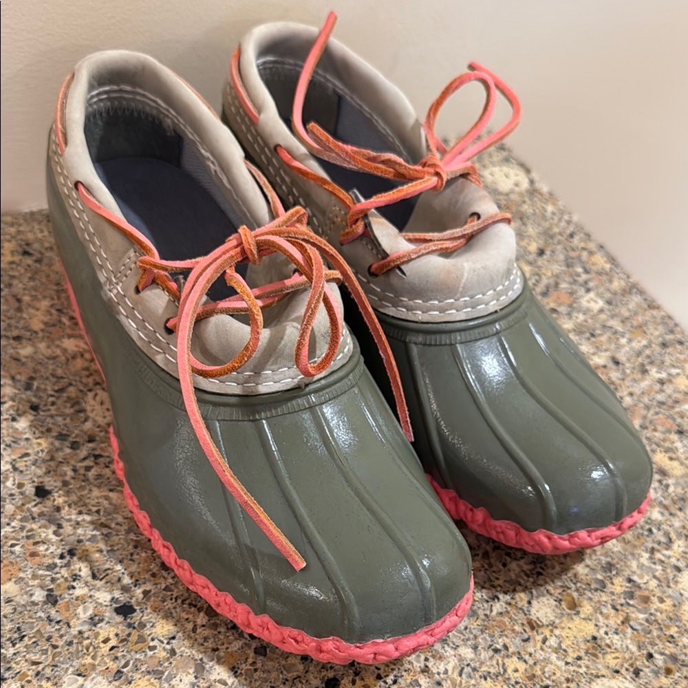 L.L. Bean Green and Pink Duck Boots
